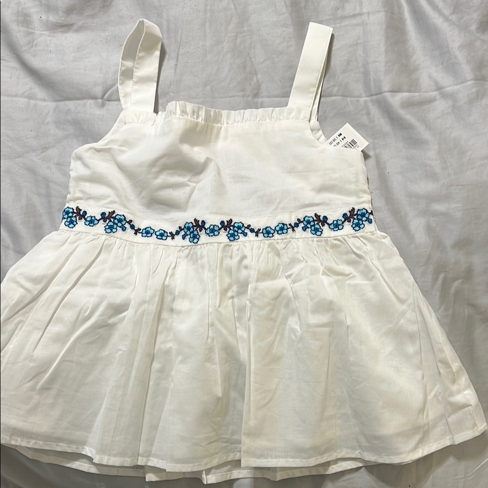 Janie and Jack White Tank Top with Blue Floral Design